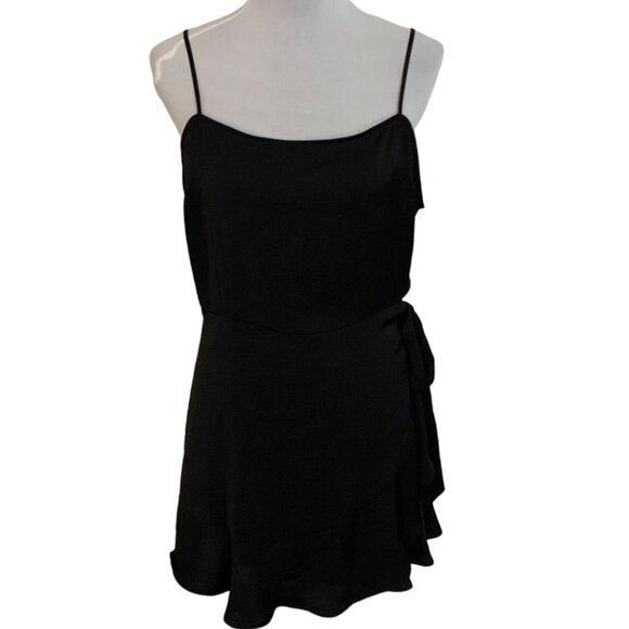 Express Black Ruffle Tie Wrap Dress XL Petite Sleeveless Spaghetti Strap Smocked - Picture 1 of 13